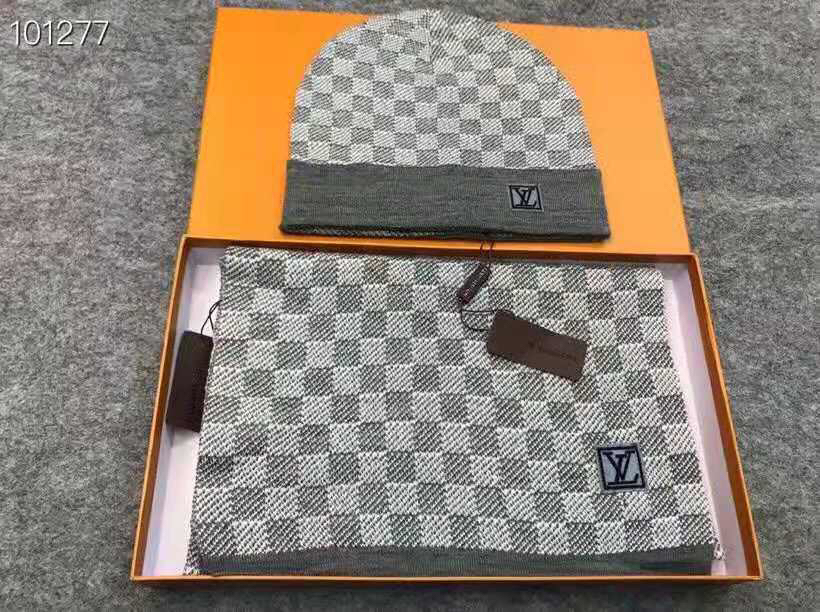 LVA貨米灰色棋盤格針織帽圍巾組|超A仿原單精品圖片 8 LVA貨米灰色棋盤格針織帽圍巾組|歐美奢侈品精品推薦