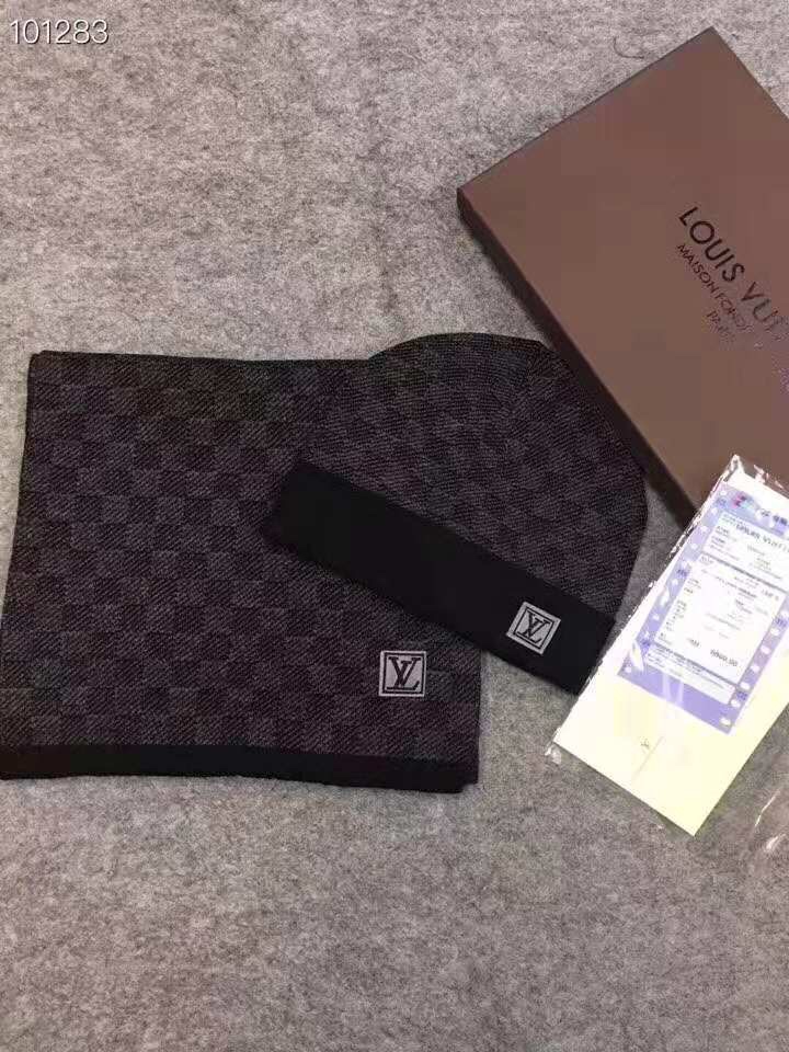 LV原廠出品深棕色針織圍巾帽組｜歐美奢侈品精品推薦