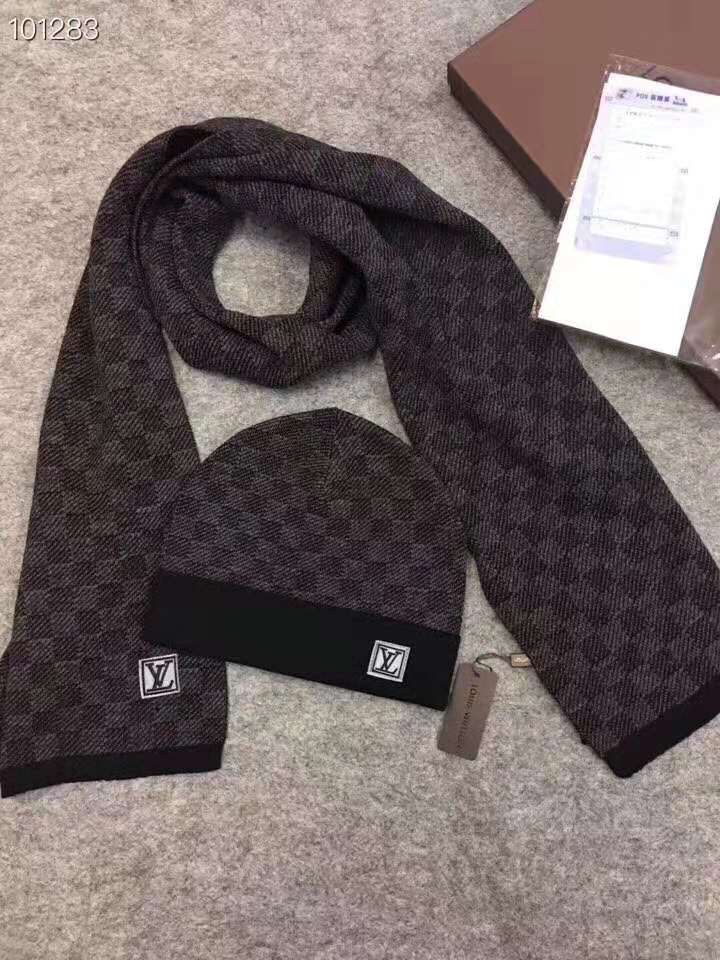 LV原廠出品深棕色針織圍巾帽組｜歐美奢侈品精品推薦