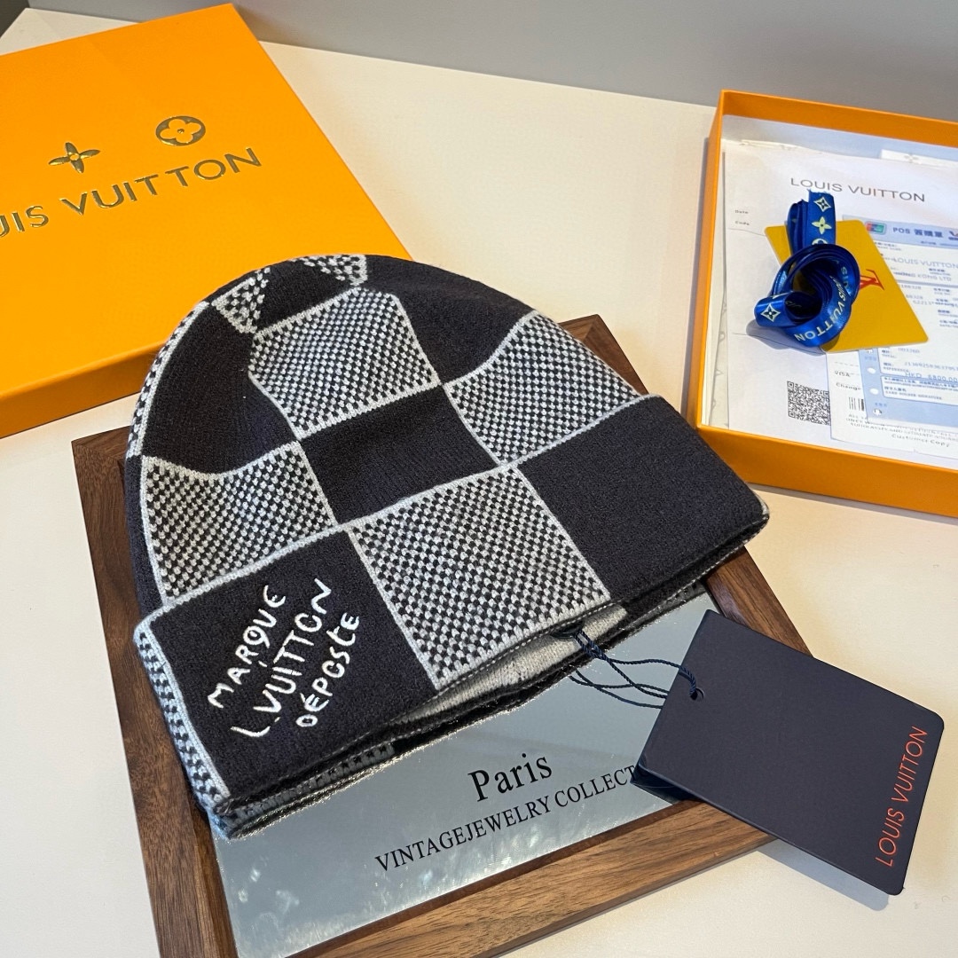 LV高端還原純黑羊毛针织帽子精品款｜歐美奢侈品精品推薦