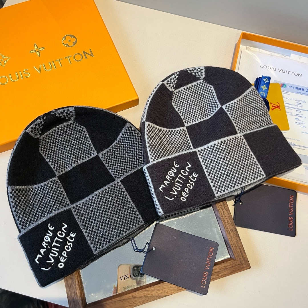 LV高端還原純黑羊毛针织帽子精品款｜歐美奢侈品精品推薦