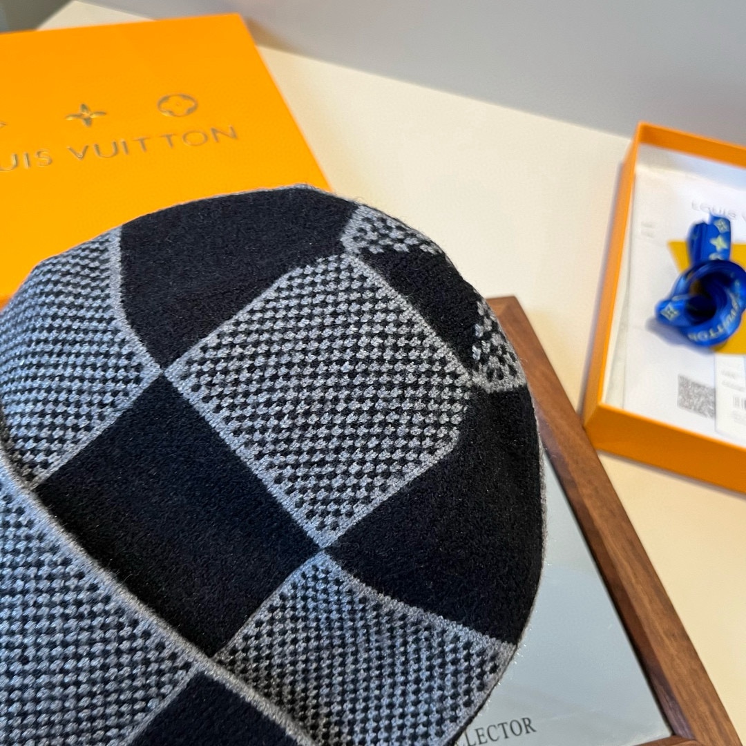 LV頂級工藝黑白格針織帽秋冬新品｜歐美奢侈品精品推薦