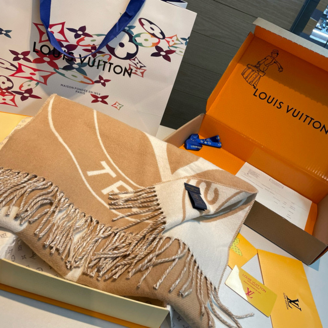 LV一比一米白拼焦糖流蘇圍巾柔和質感款｜歐美奢侈品精品推薦