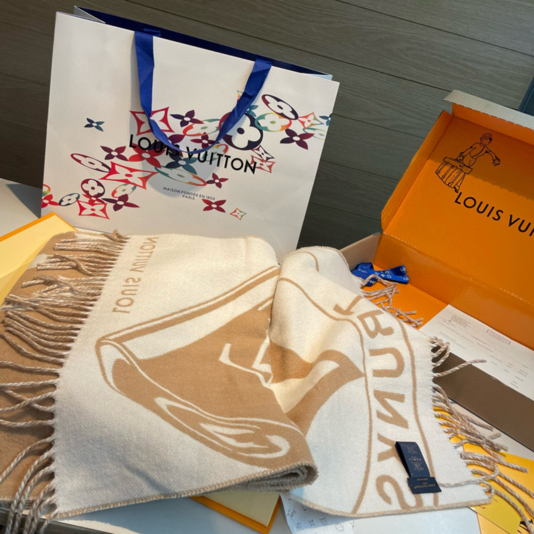 LV一比一米白拼焦糖流蘇圍巾柔和質感款｜歐美奢侈品精品推薦