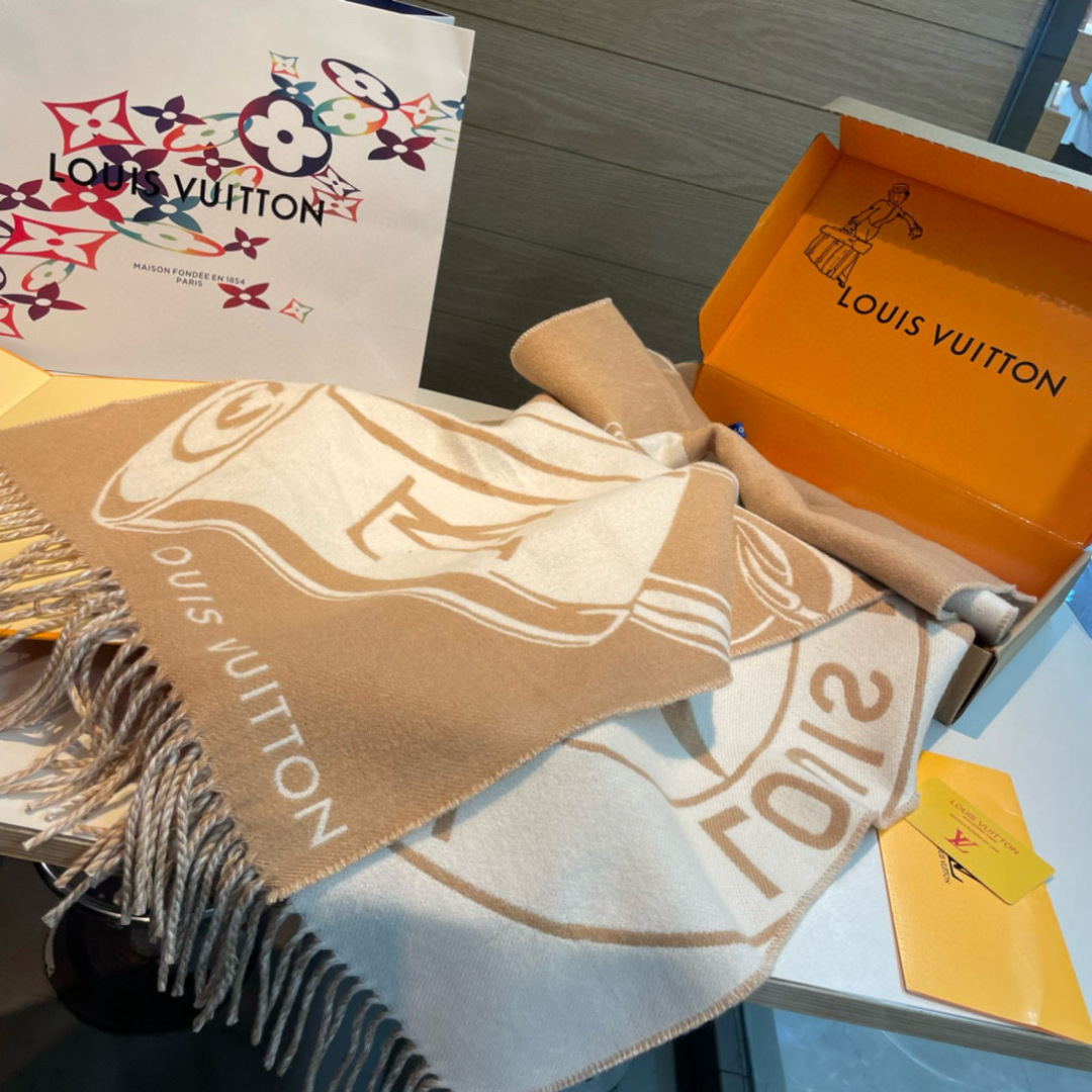 LV一比一米白拼焦糖流蘇圍巾柔和質感款｜歐美奢侈品精品推薦