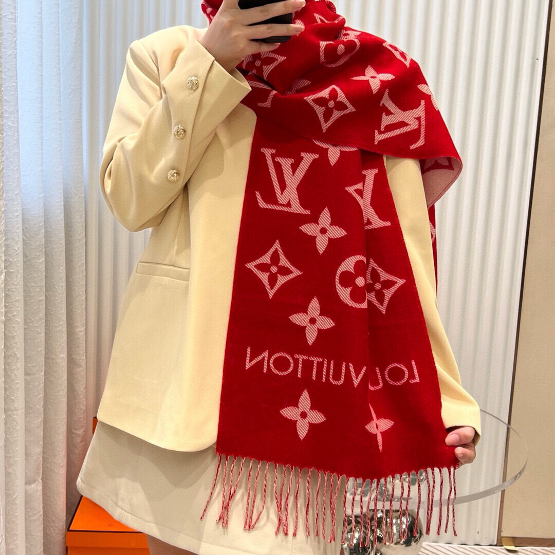 LV一比一紅色Monogram流蘇圍巾氣質百搭精品｜歐美奢侈品精品推薦