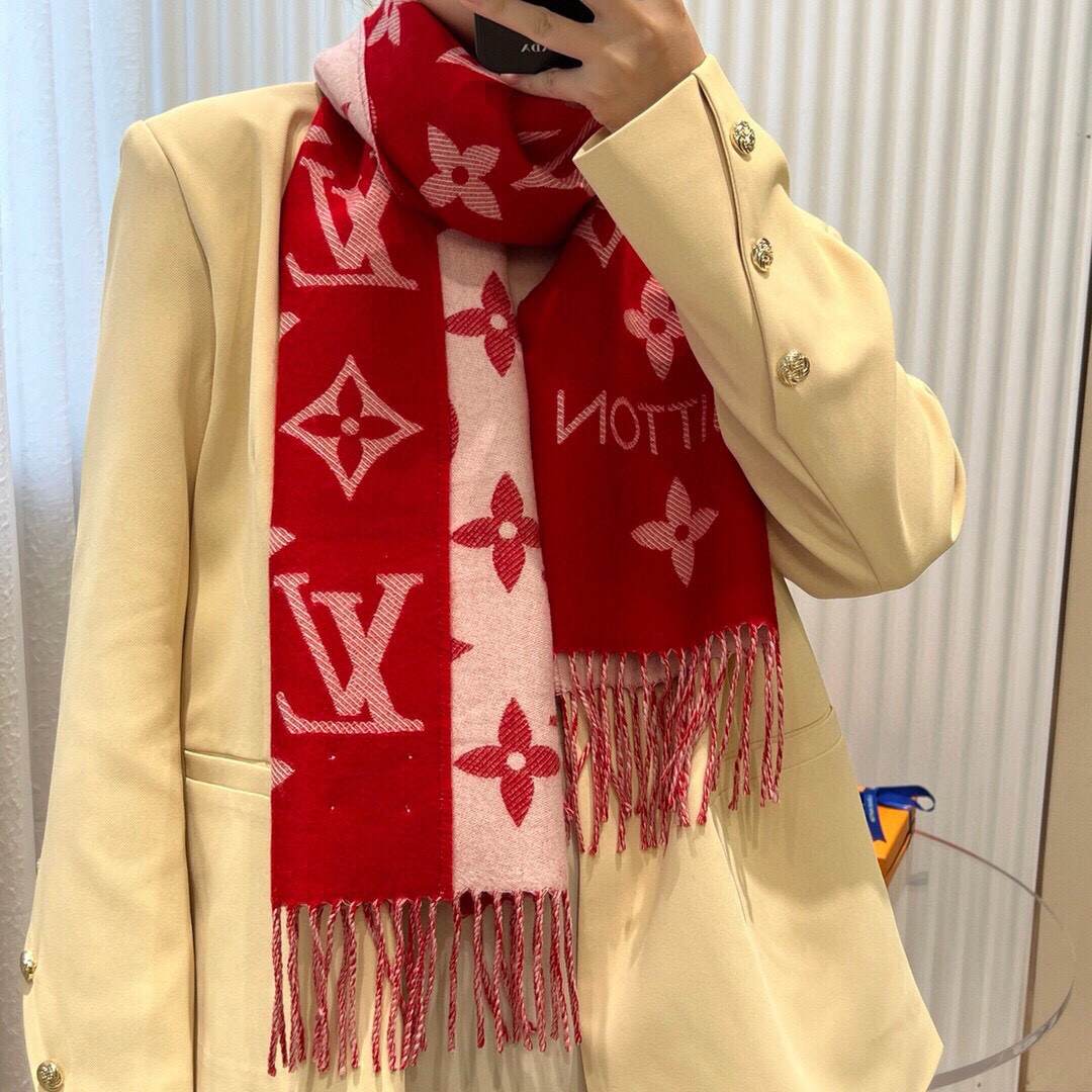 LV一比一紅色Monogram流蘇圍巾氣質百搭精品｜歐美奢侈品精品推薦