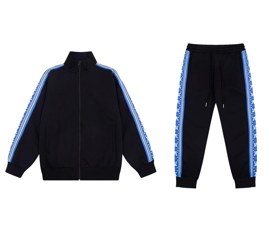 LV高仿運動休閒外套 黑藍條紋設計立領拉鍊夾克｜歐美奢侈品精品推薦