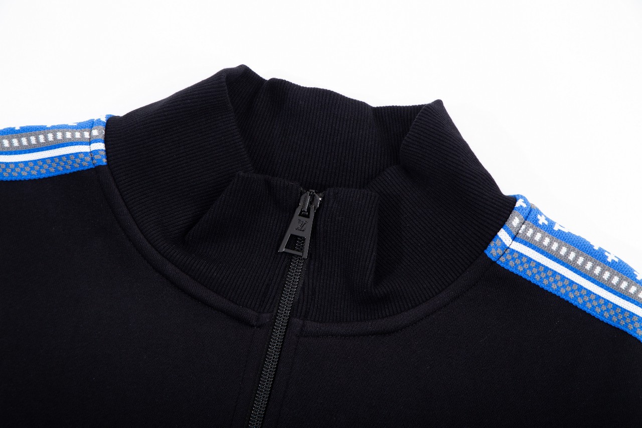 LV高仿運動休閒外套 黑藍條紋設計立領拉鍊夾克｜歐美奢侈品精品推薦