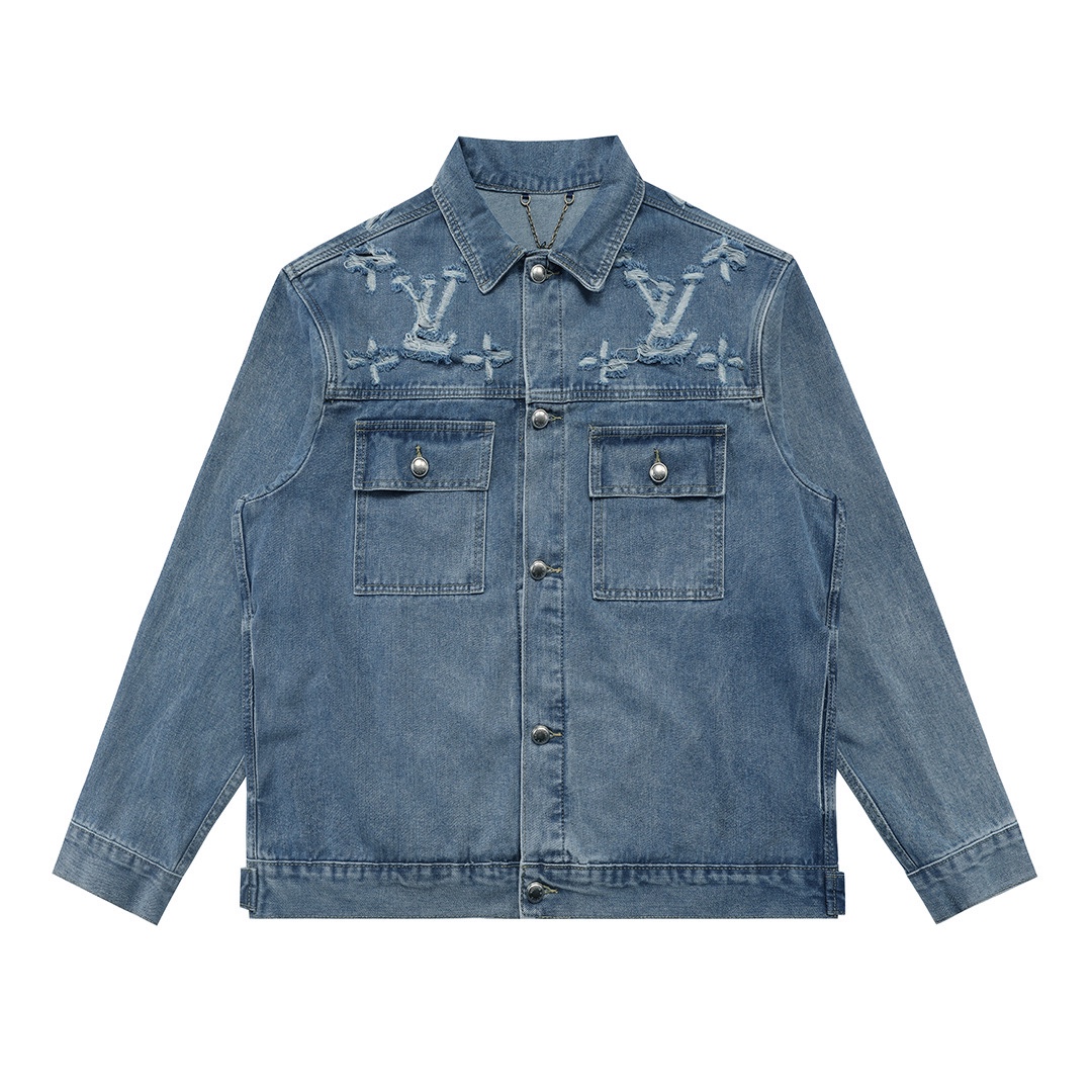 LV高仿水洗丹寧外套 經典老花破壞刺繡設計｜歐美奢侈品精品推薦