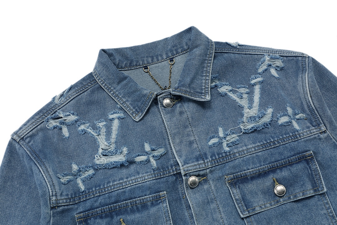 LV高仿水洗丹寧外套 經典老花破壞刺繡設計｜歐美奢侈品精品推薦