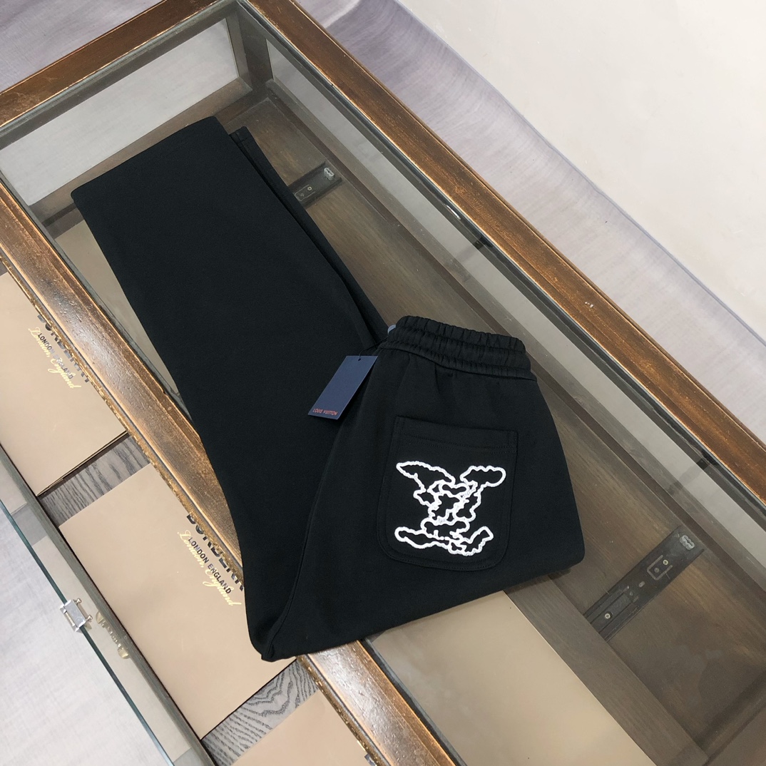 LV一比一黑色運動長褲簡約刺繡Logo男士款｜歐美奢侈品精品推薦