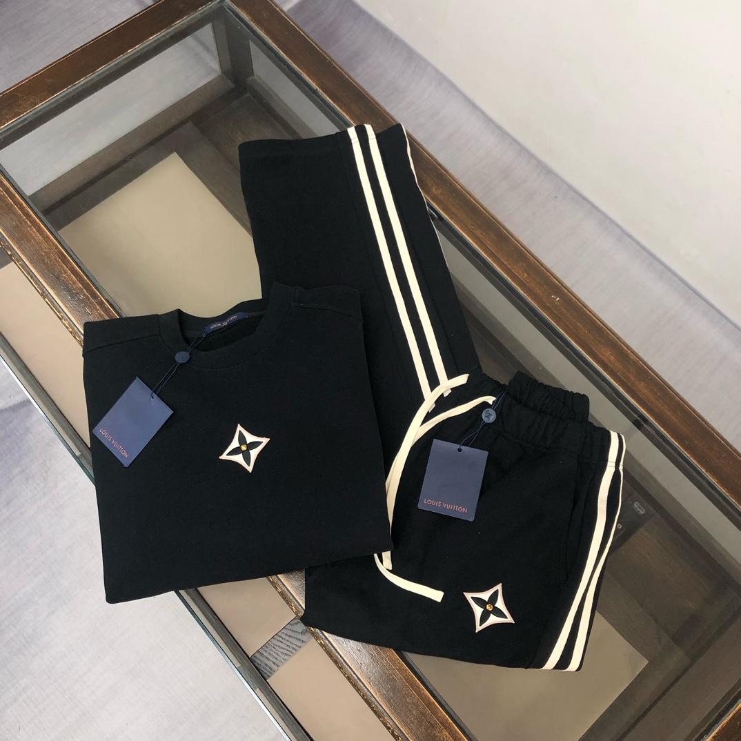 LV原單黑色運動套裝條紋拼接簡約造型｜歐美奢侈品精品推薦