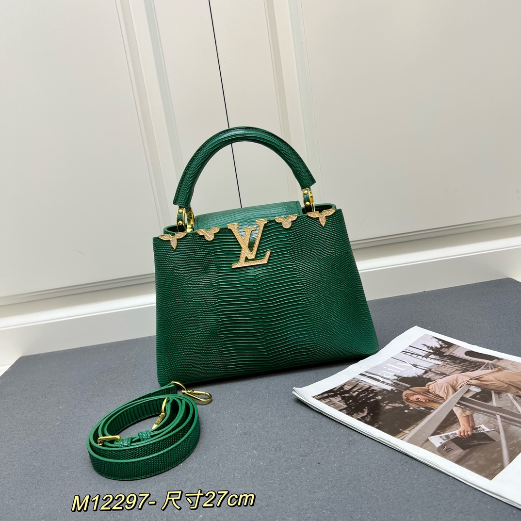 LV 高仿 M12297 經典綠色手提包 優雅黑金扣27cm氣質款|超A仿原單精品圖片 3 LV 高仿 M12297 經典綠色手提包 優雅黑金扣27cm氣質款|歐美奢侈品精品推薦
