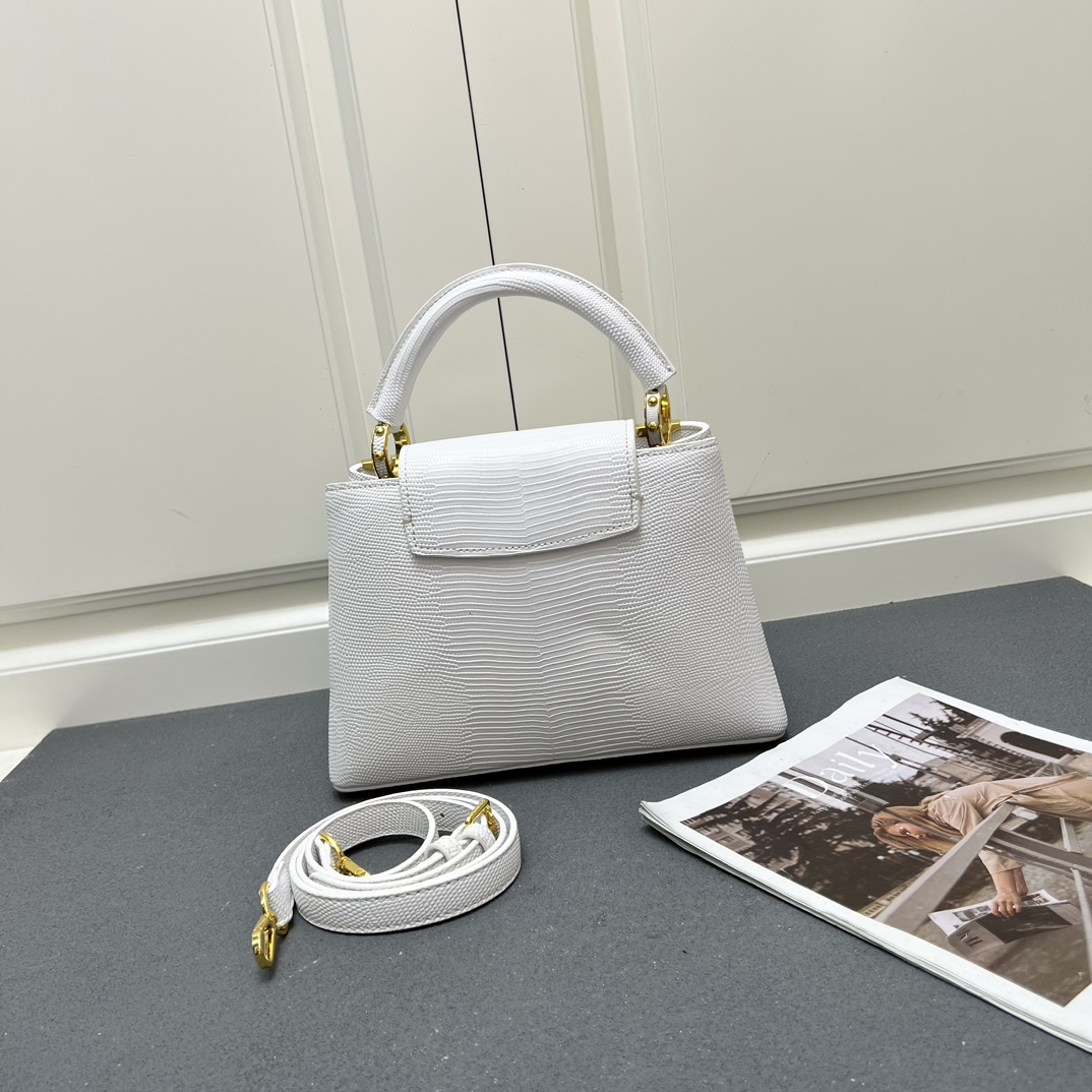 LV 高仿 M12297 白色壓紋手提包 金扣細節27cm氣質優雅款｜歐美奢侈品精品推薦
