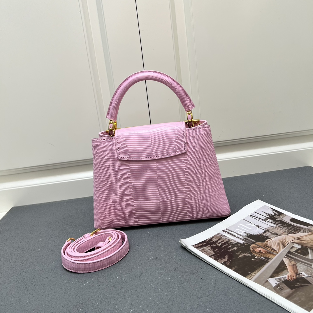 LV 一比一 M12297 粉色壓紋手提包 金扣27cm甜美優雅款｜歐美奢侈品精品推薦