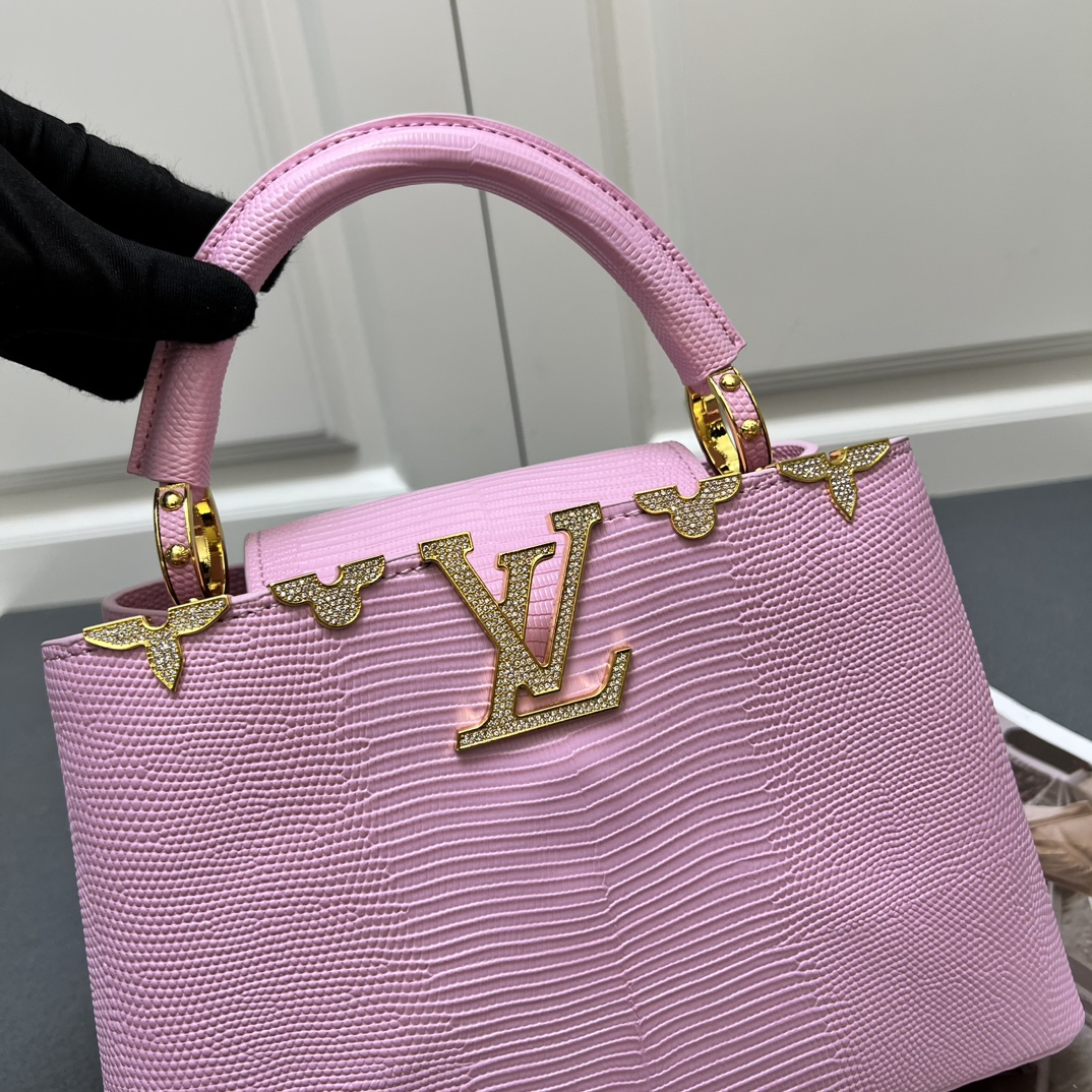 LV 一比一 M12297 粉色壓紋手提包 金扣27cm甜美優雅款｜歐美奢侈品精品推薦