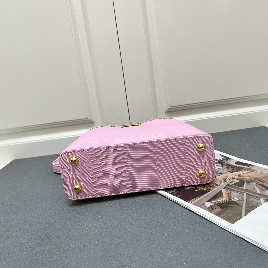 LV 一比一 M12297 粉色壓紋手提包 金扣27cm甜美優雅款｜歐美奢侈品精品推薦