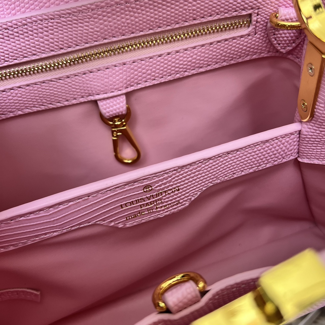 LV 一比一 M12297 粉色壓紋手提包 金扣27cm甜美優雅款｜歐美奢侈品精品推薦