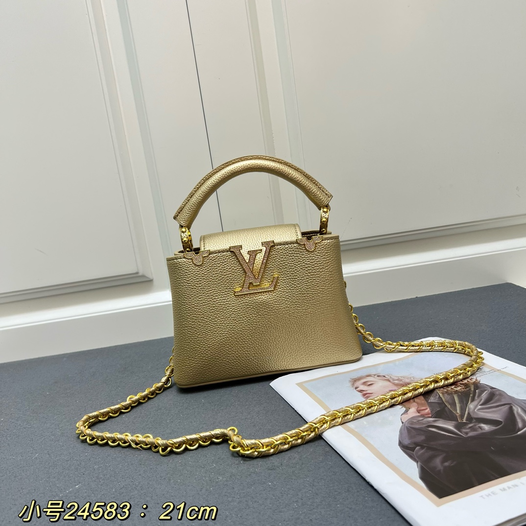 LV 高仿 24583 小號香檳金手提包 21cm鏈條優雅百搭包款｜歐美奢侈品精品推薦