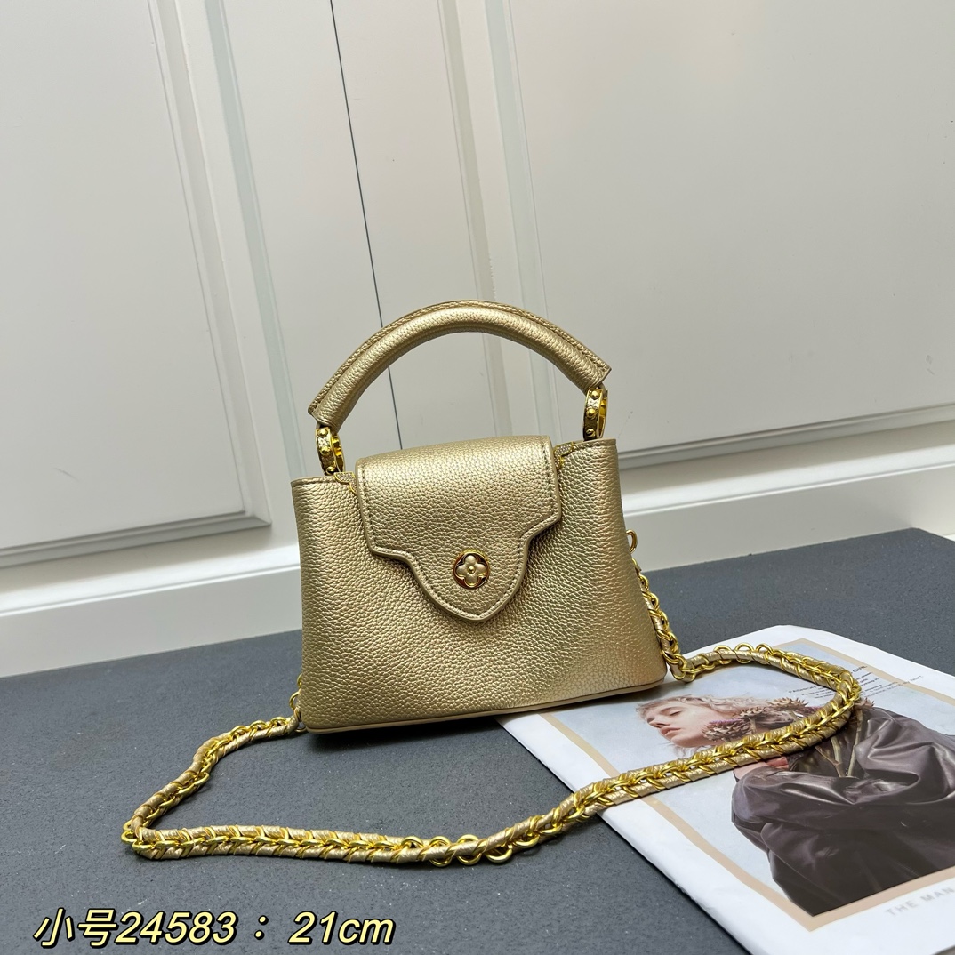 LV 高仿 24583 小號香檳金手提包 21cm鏈條優雅百搭包款｜歐美奢侈品精品推薦