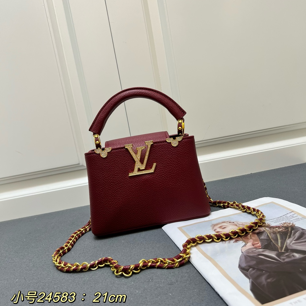 LV 一比一 24583 小號酒紅色鏈條手提包 21cm典雅女款包｜歐美奢侈品精品推薦