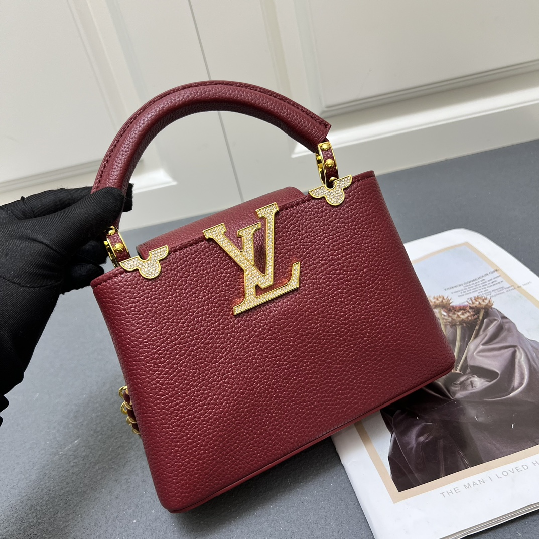 LV 一比一 24583 小號酒紅色鏈條手提包 21cm典雅女款包｜歐美奢侈品精品推薦