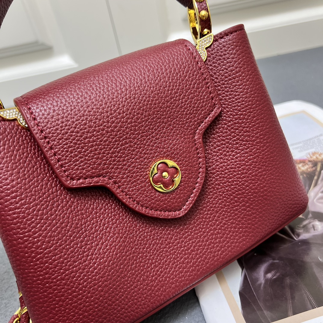 LV 一比一 24583 小號酒紅色鏈條手提包 21cm典雅女款包｜歐美奢侈品精品推薦