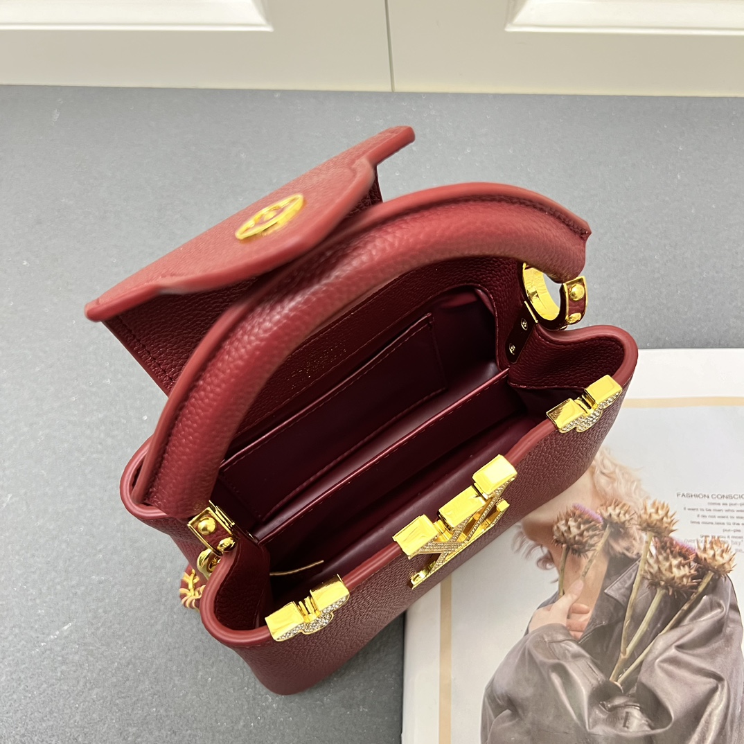 LV 一比一 24583 小號酒紅色鏈條手提包 21cm典雅女款包｜歐美奢侈品精品推薦