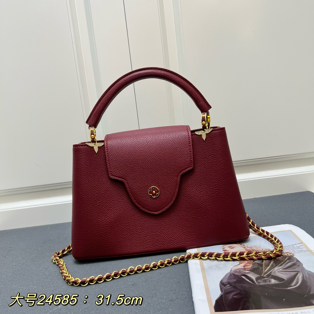 LV 原單 24585 大號酒紅色鏈條手提包 31.5cm優雅女款包｜歐美奢侈品精品推薦
