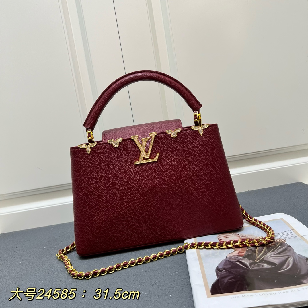 LV 原單 24585 大號酒紅色鏈條手提包 31.5cm優雅女款包｜歐美奢侈品精品推薦