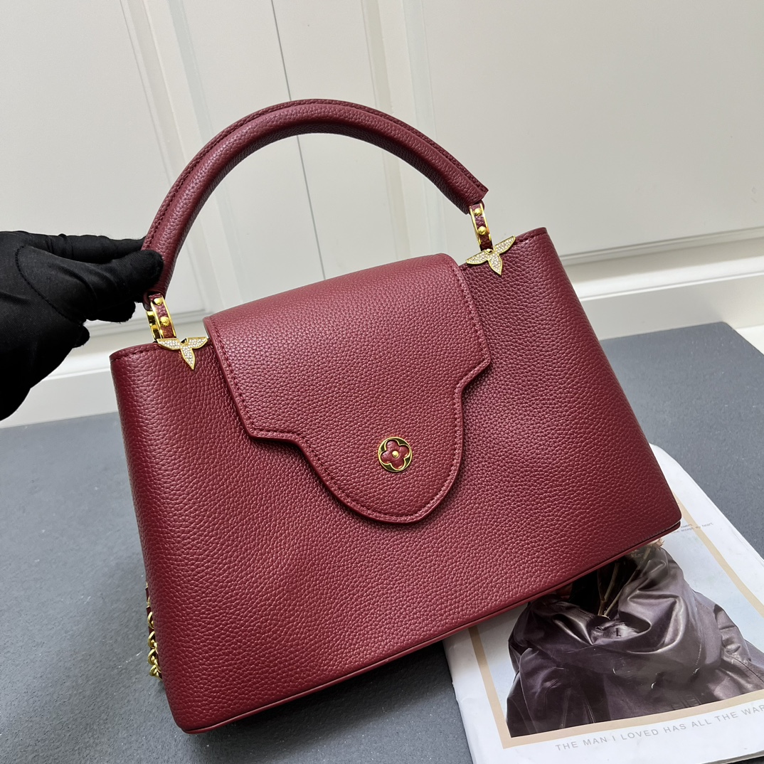 LV 原單 24585 大號酒紅色鏈條手提包 31.5cm優雅女款包｜歐美奢侈品精品推薦