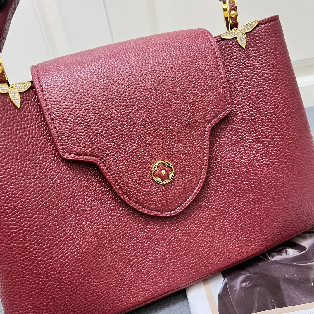 LV 原單 24585 大號酒紅色鏈條手提包 31.5cm優雅女款包｜歐美奢侈品精品推薦