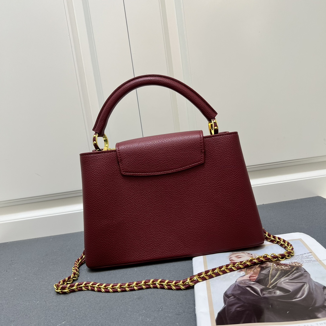 LV 原單 24585 大號酒紅色鏈條手提包 31.5cm優雅女款包｜歐美奢侈品精品推薦