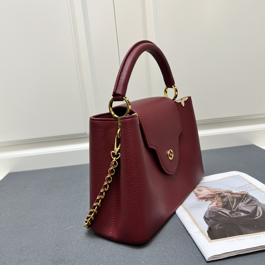 LV 原單 24585 大號酒紅色鏈條手提包 31.5cm優雅女款包｜歐美奢侈品精品推薦