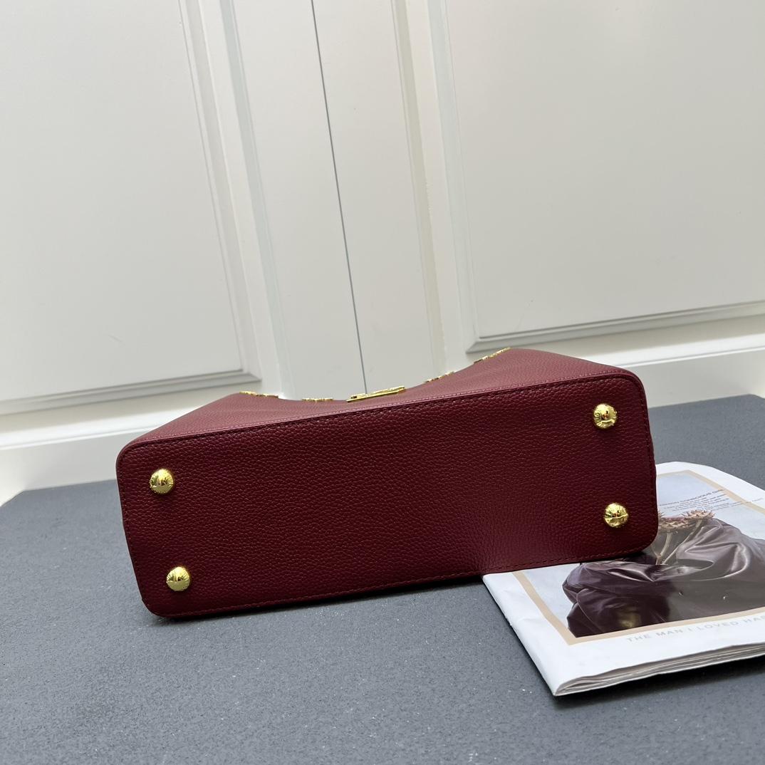 LV 原單 24585 大號酒紅色鏈條手提包 31.5cm優雅女款包｜歐美奢侈品精品推薦
