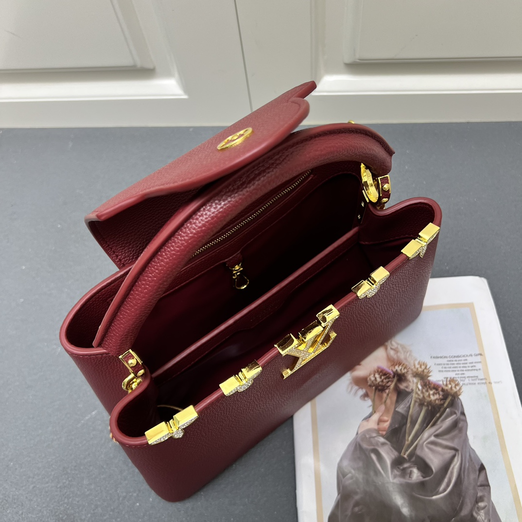 LV 原單 24585 大號酒紅色鏈條手提包 31.5cm優雅女款包｜歐美奢侈品精品推薦