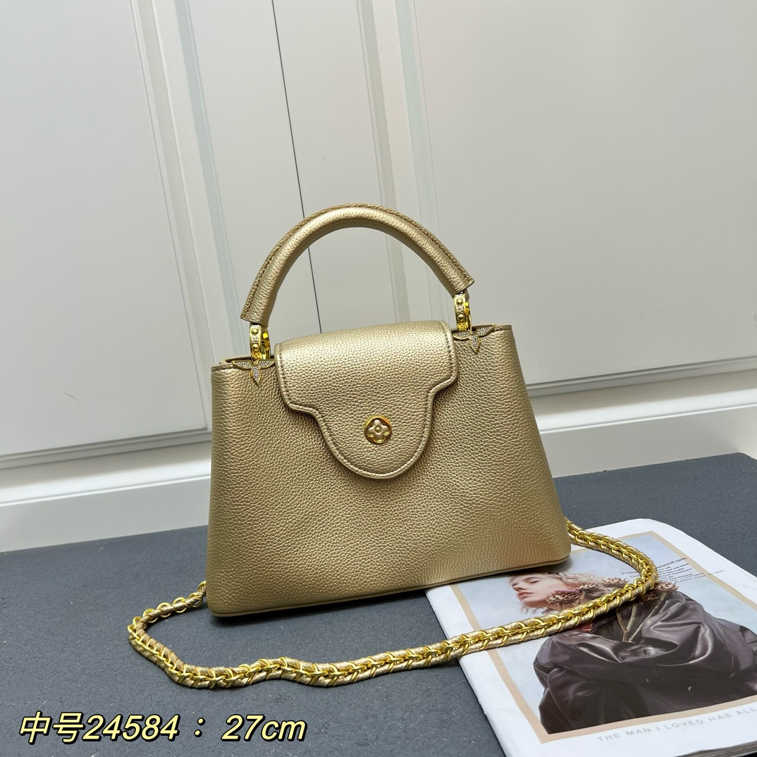 LV 精品仿製 24584 中號金色鏈條手提包 27cm高級質感女款｜歐美奢侈品精品推薦