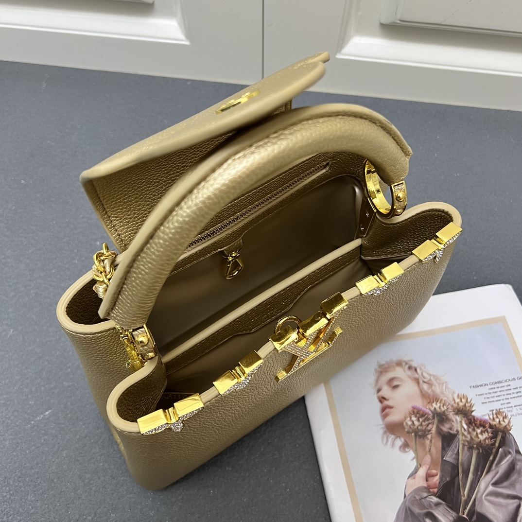 LV 精品仿製 24584 中號金色鏈條手提包 27cm高級質感女款｜歐美奢侈品精品推薦