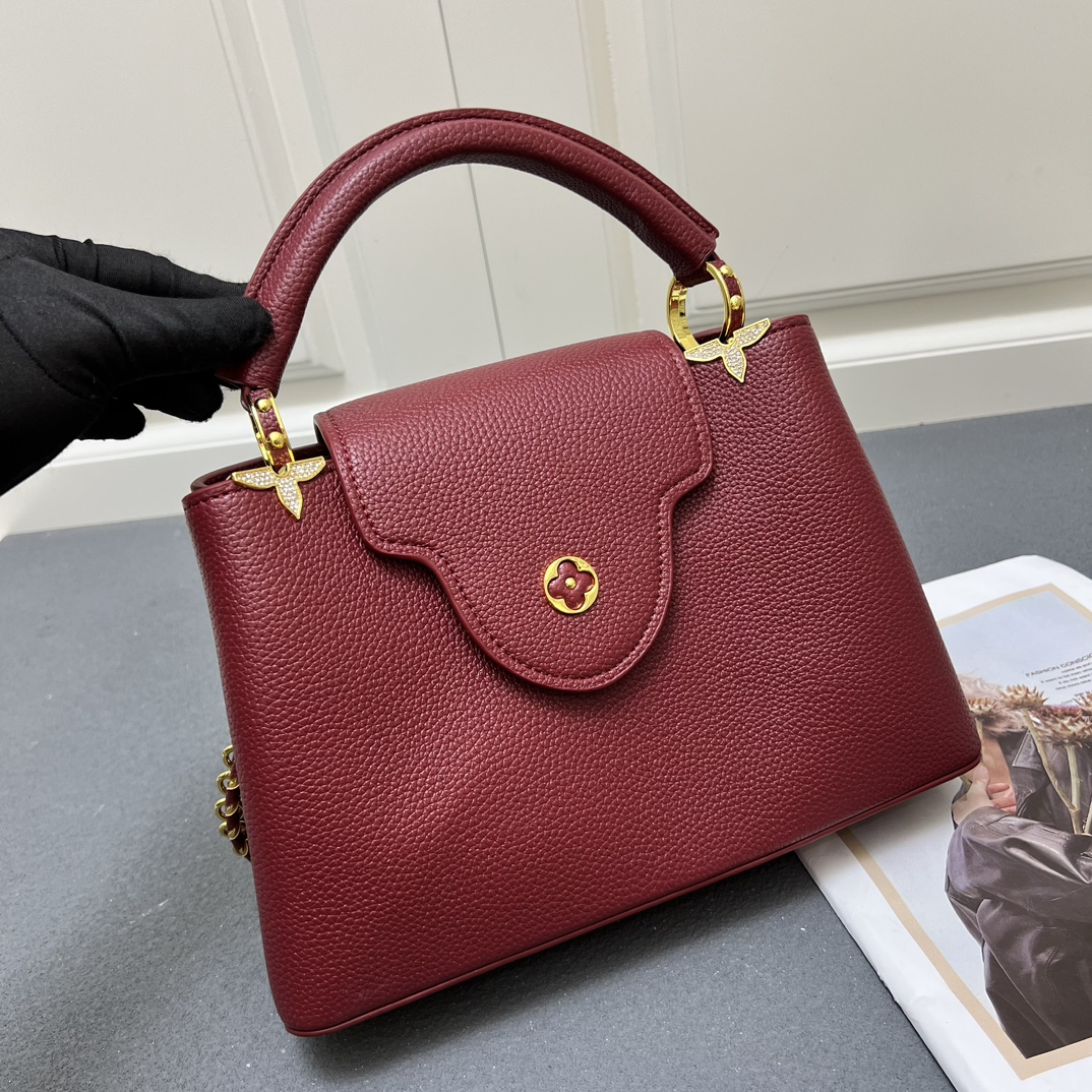 LV 一比一 24584 中號酒紅鏈條手提包 27cm優雅質感女款｜歐美奢侈品精品推薦