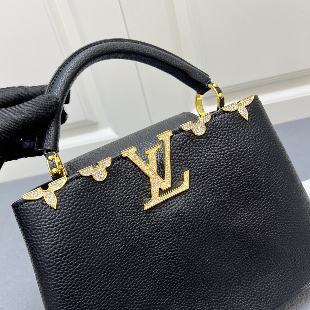 LV 高仿 24584 中號黑色鏈條手提包 27cm簡約百搭女款｜歐美奢侈品精品推薦