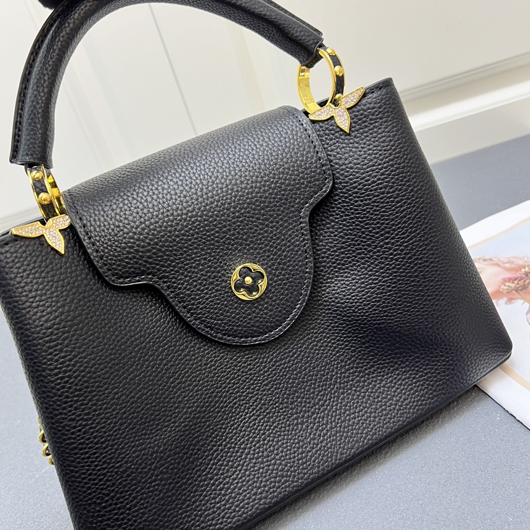 LV 高仿 24584 中號黑色鏈條手提包 27cm簡約百搭女款｜歐美奢侈品精品推薦