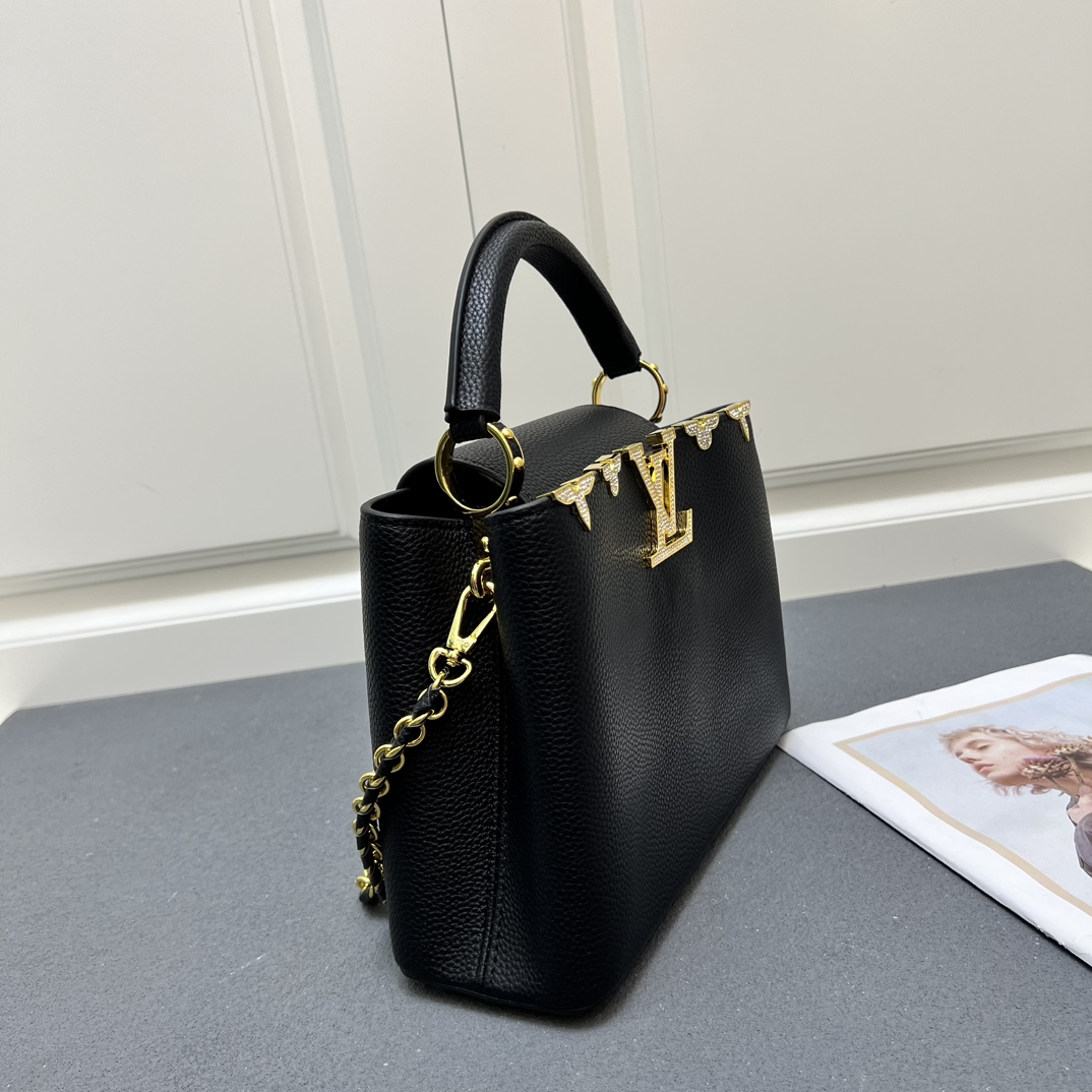 LV 高仿 24584 中號黑色鏈條手提包 27cm簡約百搭女款｜歐美奢侈品精品推薦