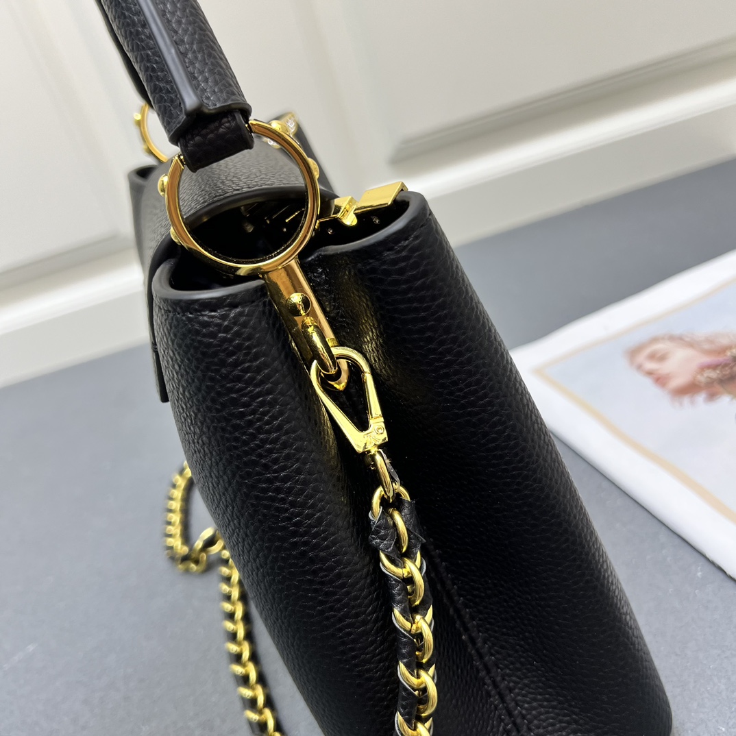 LV 高仿 24584 中號黑色鏈條手提包 27cm簡約百搭女款｜歐美奢侈品精品推薦