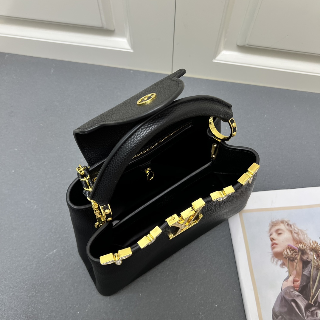 LV 高仿 24584 中號黑色鏈條手提包 27cm簡約百搭女款｜歐美奢侈品精品推薦