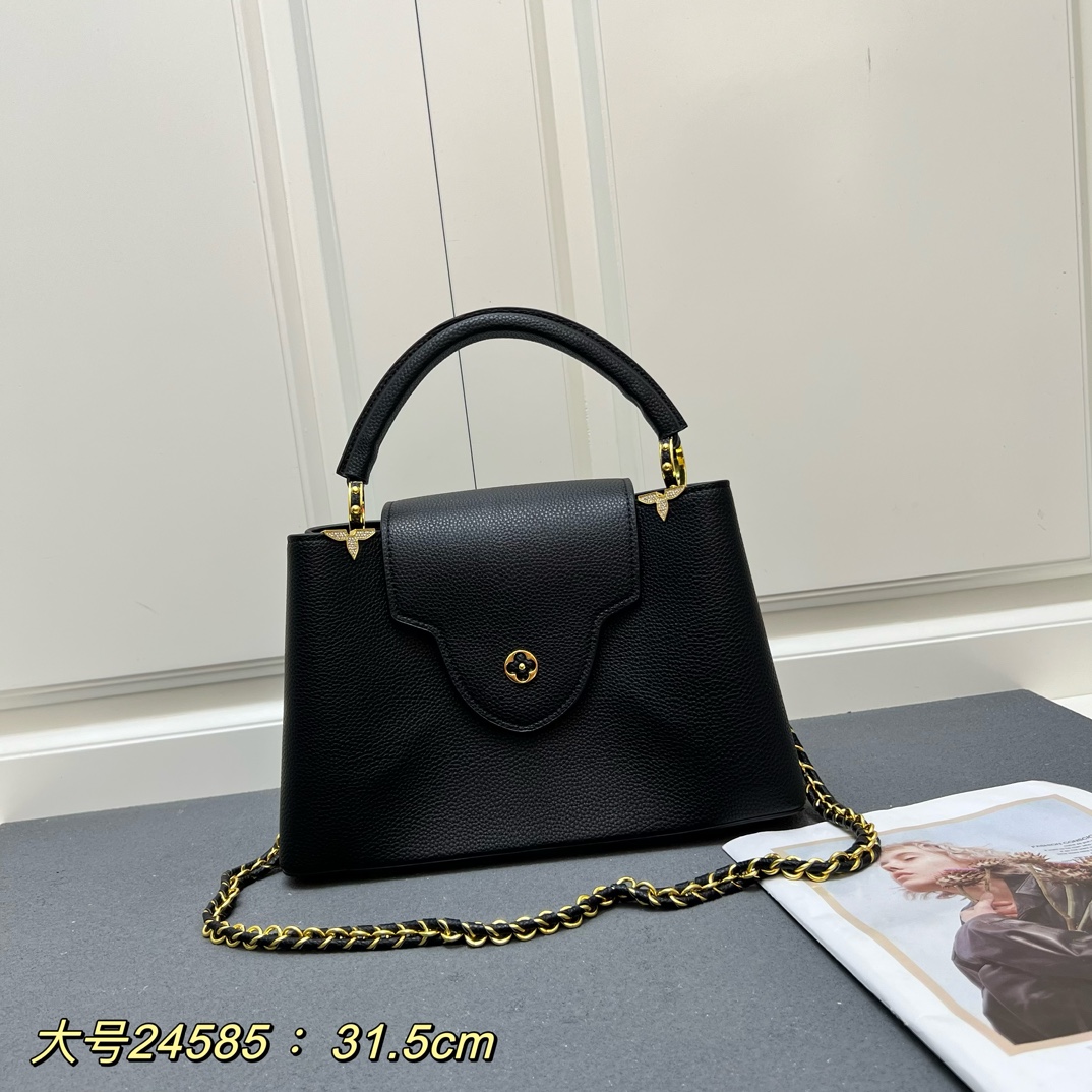 LV 原單 24585 大號黑色鏈條手提包 31.5cm通勤百搭女款｜歐美奢侈品精品推薦