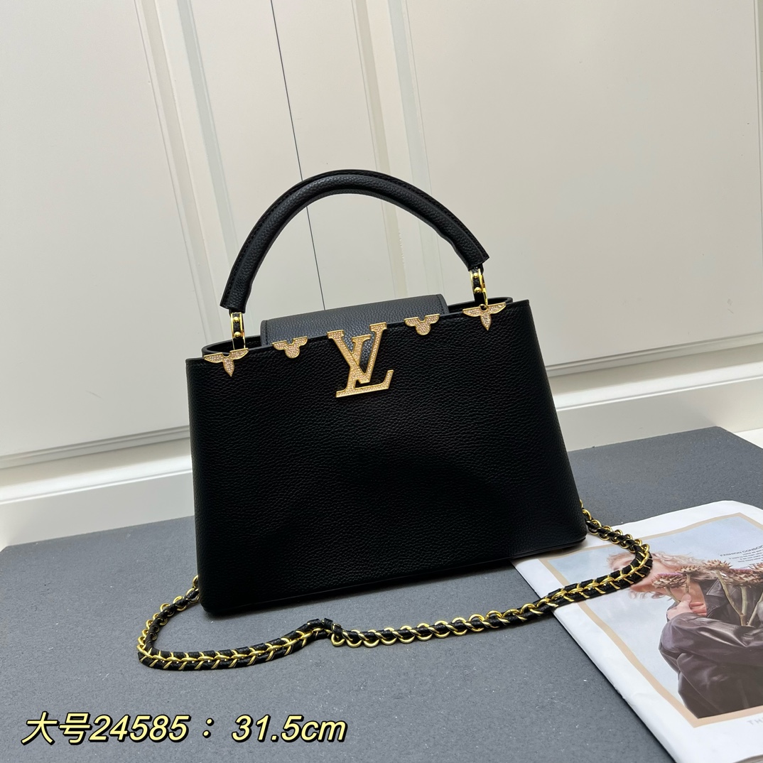 LV 原單 24585 大號黑色鏈條手提包 31.5cm通勤百搭女款｜歐美奢侈品精品推薦