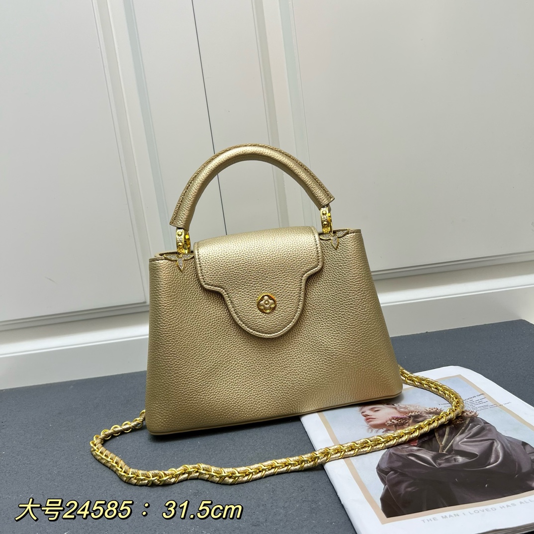 LV 高仿 24585 大號香檳金鏈條手提包 31.5cm典雅百搭女款｜歐美奢侈品精品推薦
