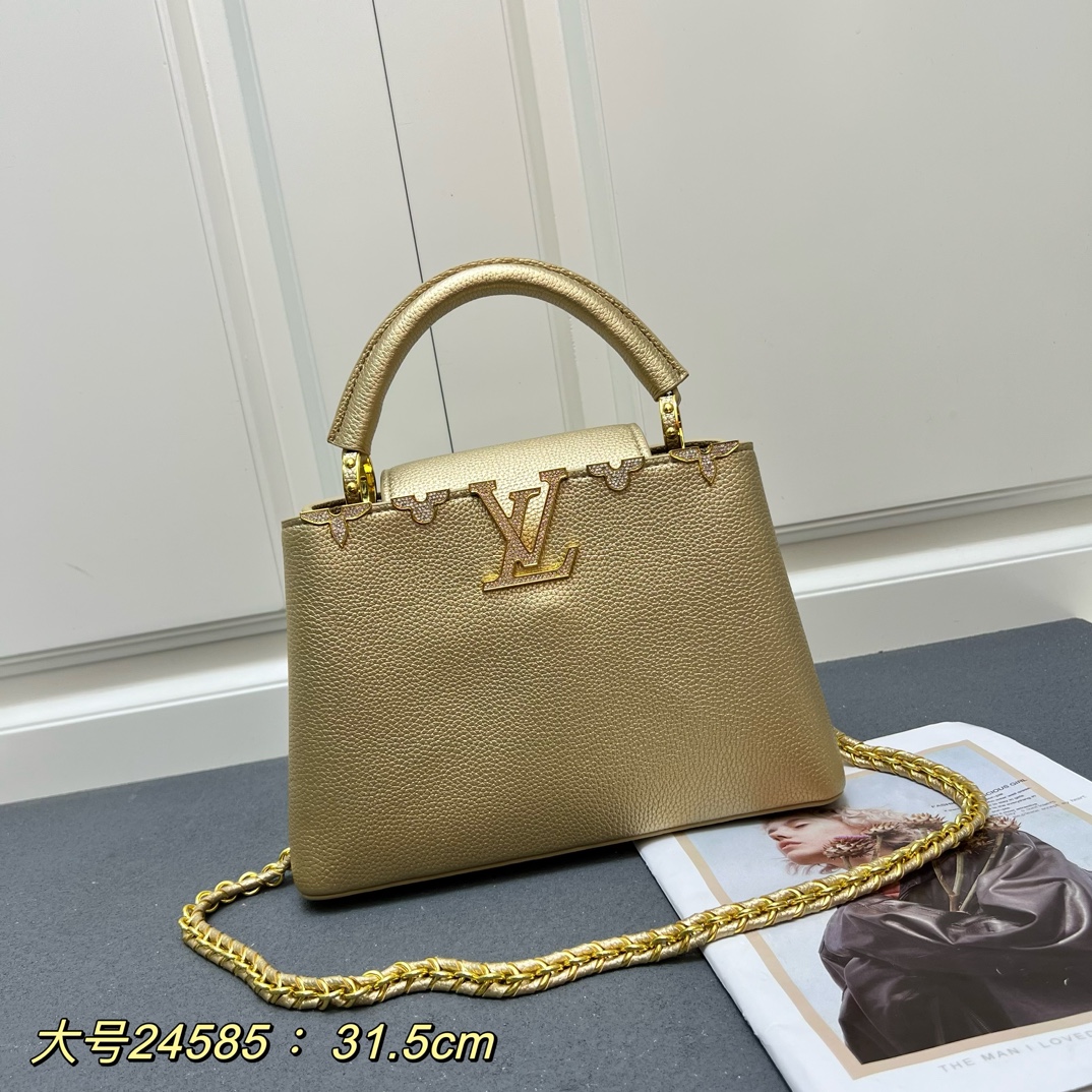 LV 高仿 24585 大號香檳金鏈條手提包 31.5cm典雅百搭女款｜歐美奢侈品精品推薦