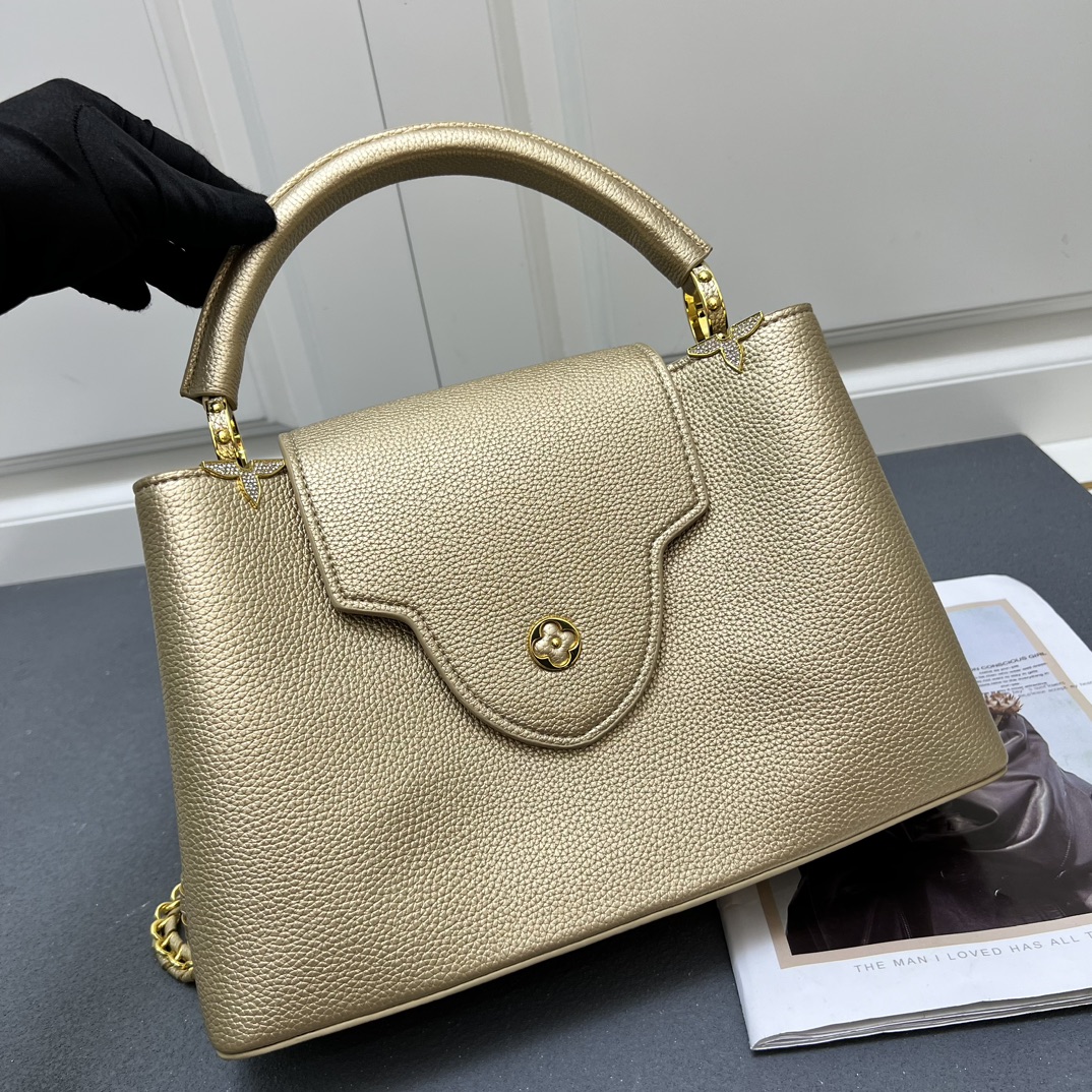 LV 高仿 24585 大號香檳金鏈條手提包 31.5cm典雅百搭女款｜歐美奢侈品精品推薦